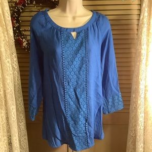 GNW Tunic Top blouse hippie gypsy boho Lace pretty blue Large